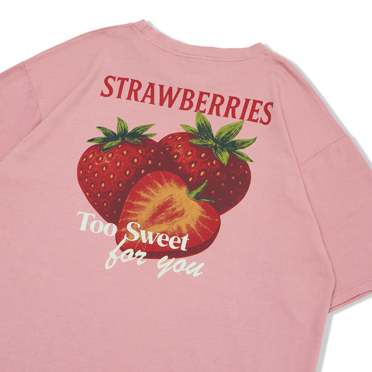 VERBO Strawberries Boxy Oversized Tee – Too Sweet for You (Rose Tan)