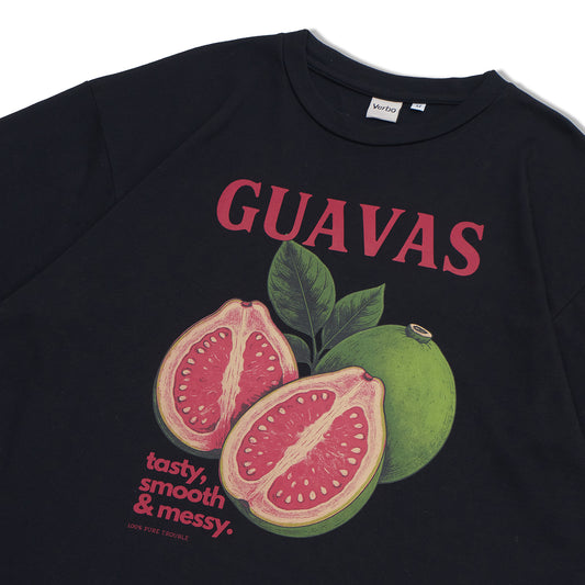VERBO Guavas Boxy Oversized Tee – Tasty, Smooth & Messy (Noir)
