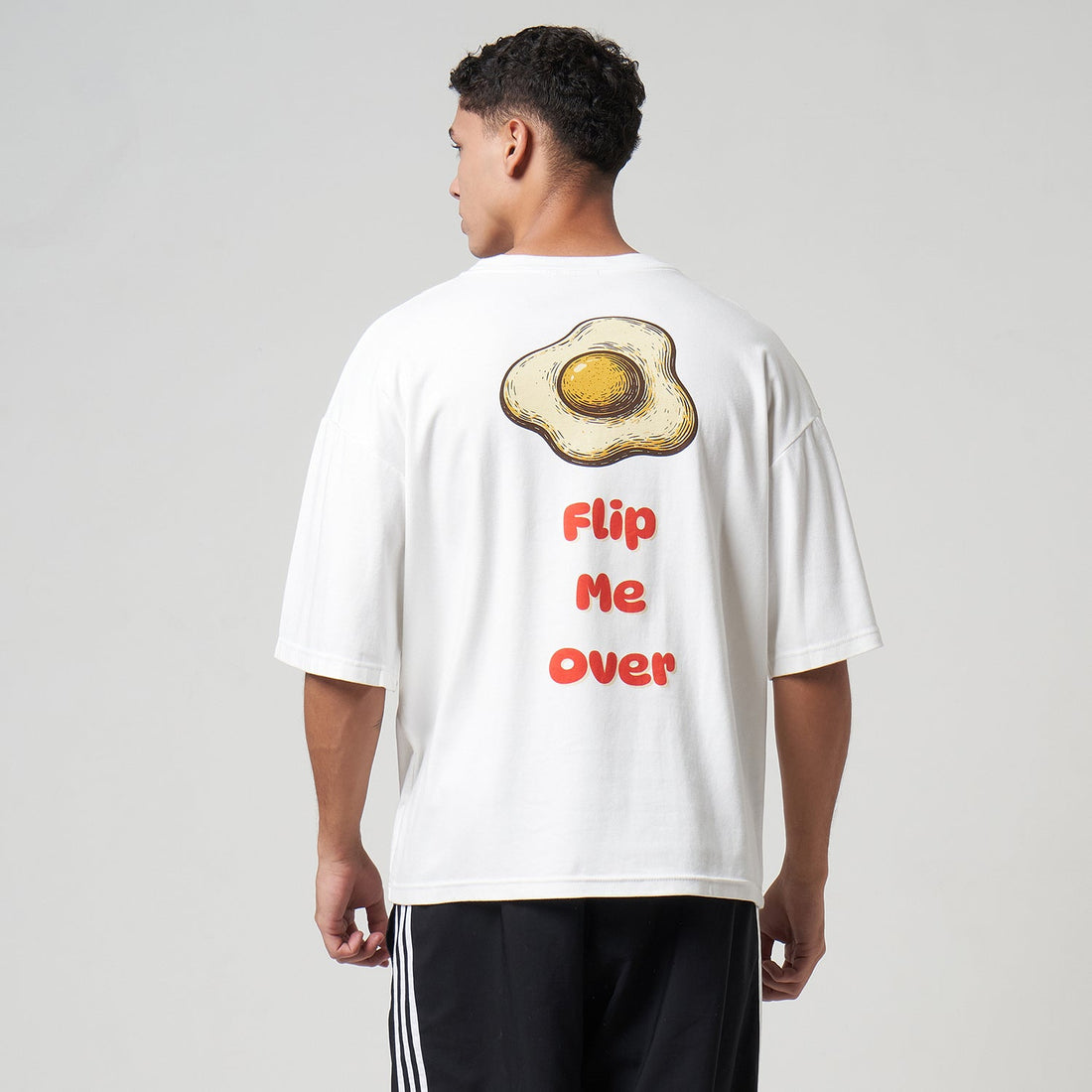 VERBO Fried Egg Boxy Oversized Tee – Flip Me Over (Broken White)
