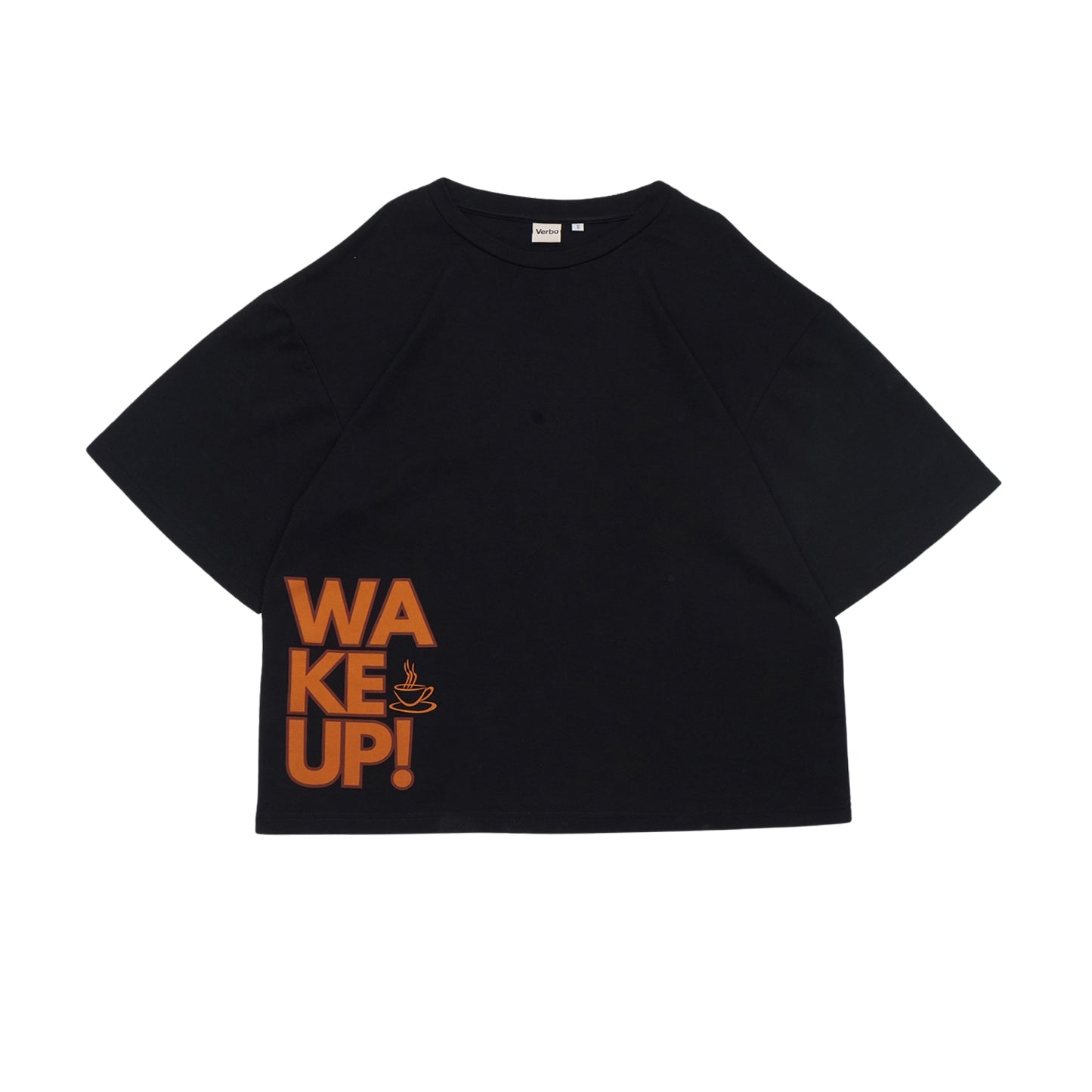 VERBO Coffee Boxy Oversized Tee  - WAKE UP! Side Print (Noir)