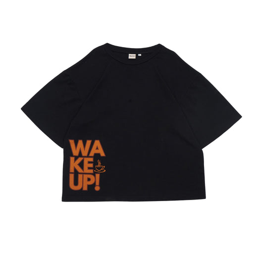 VERBO Coffee Boxy Oversized Tee  - WAKE UP! Side Print (Noir)