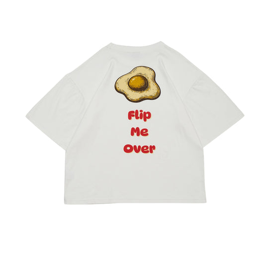 VERBO Fried Egg Boxy Oversized Tee – Flip Me Over (Broken White)