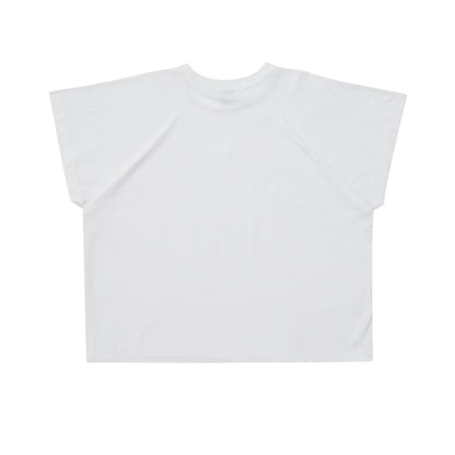 Back view of the VERBO white cropped tank top showing the premium cotton fabric and boxy oversized fit.