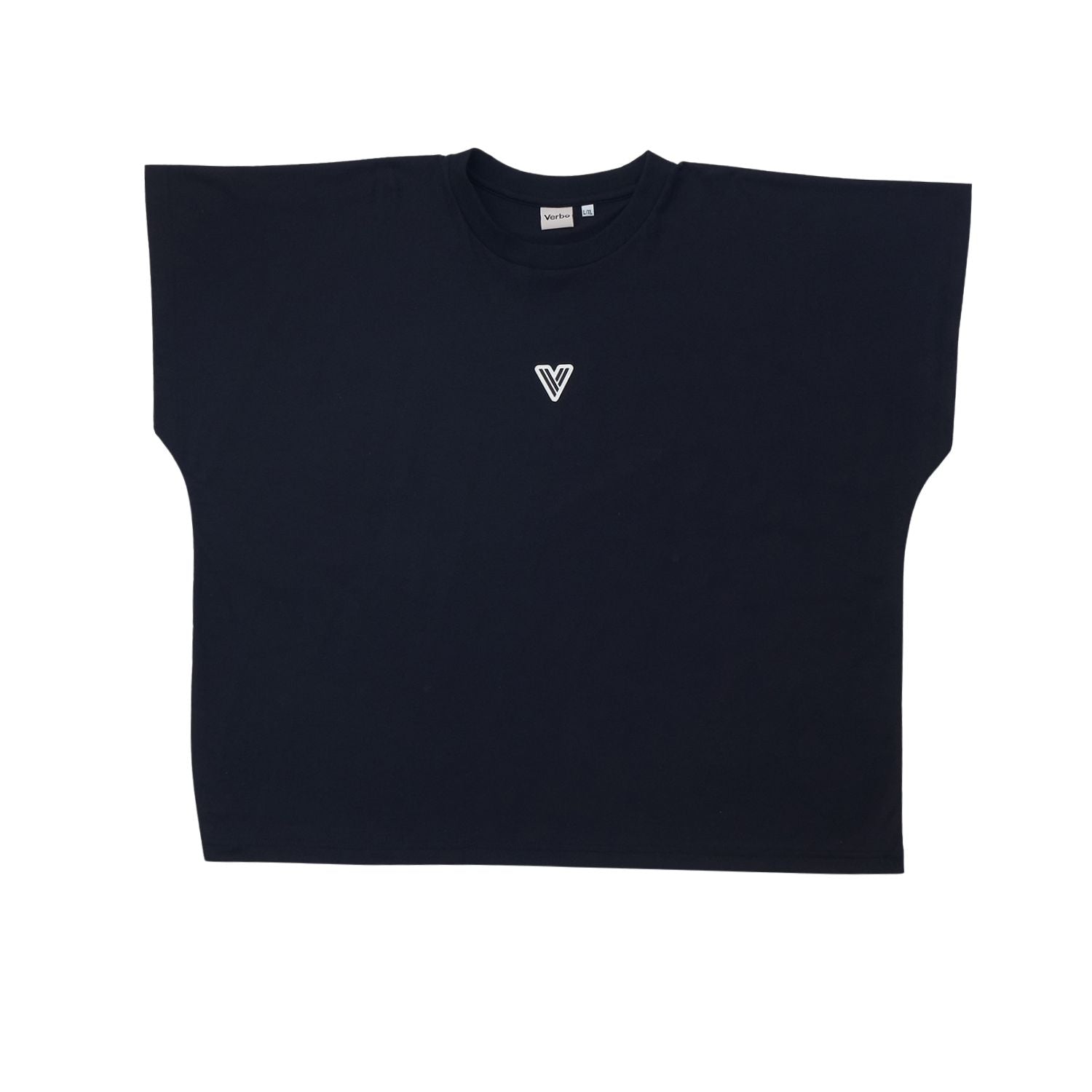 VERBO Cropped Tank in Noir black featuring a minimalist white embroidered V logo and wide shoulder silhouette.
