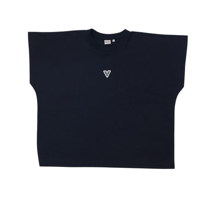 VERBO Cropped Tank in Noir black featuring a minimalist white embroidered V logo and wide shoulder silhouette.