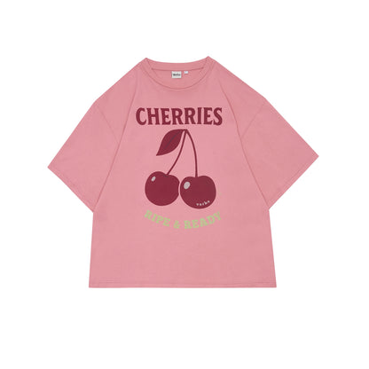 VERBO Cherries Boxy Oversized Tee - Ripe & Ready (Rose Tan)