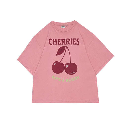 VERBO Cherries Boxy Oversized Tee - Ripe & Ready (Rose Tan)