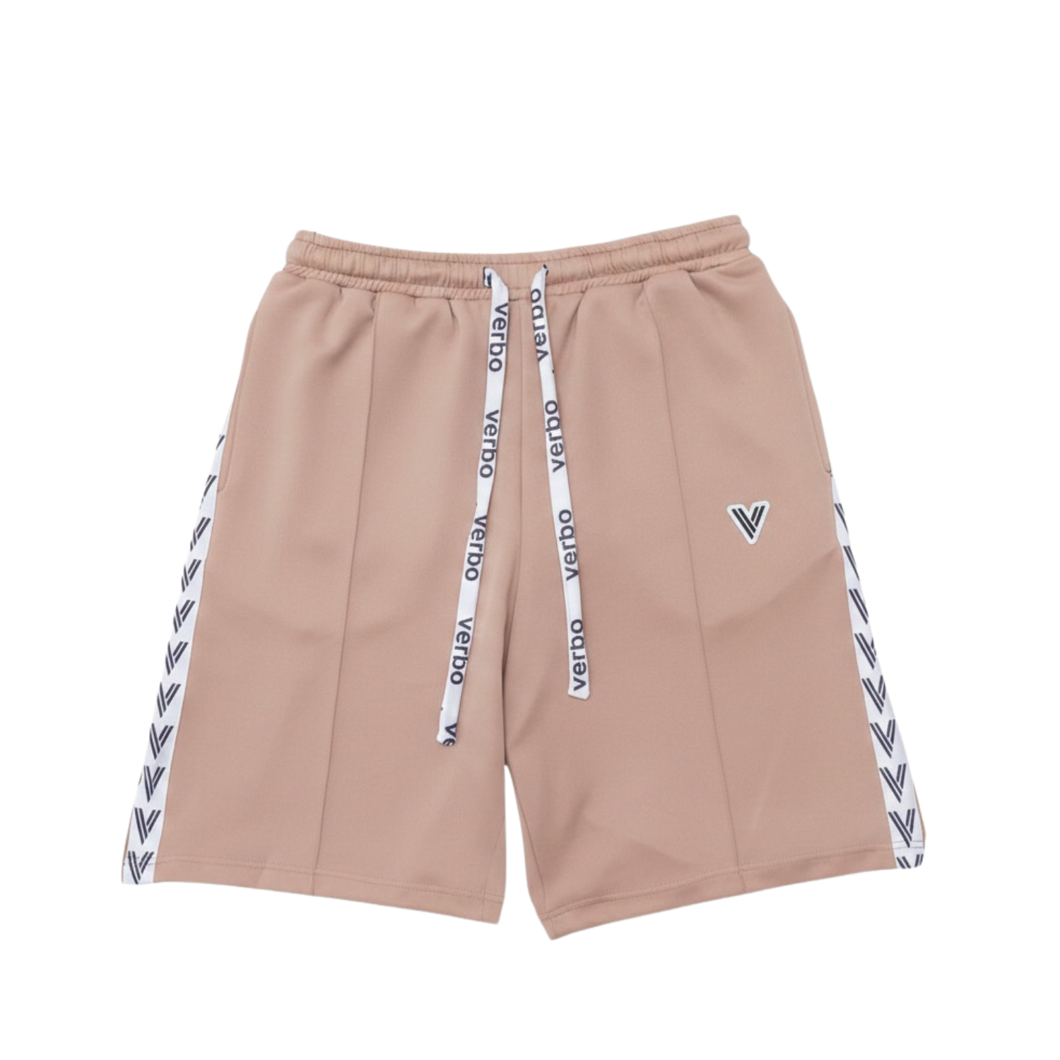 pink shorts with white drawstring and side panels on a white background