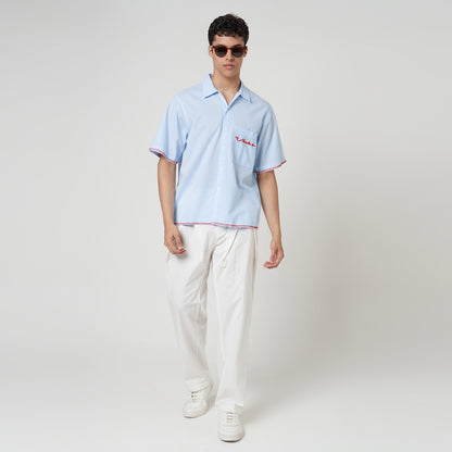 VERBO Ripple Embroidery Shirt - Sky Blue Stripe