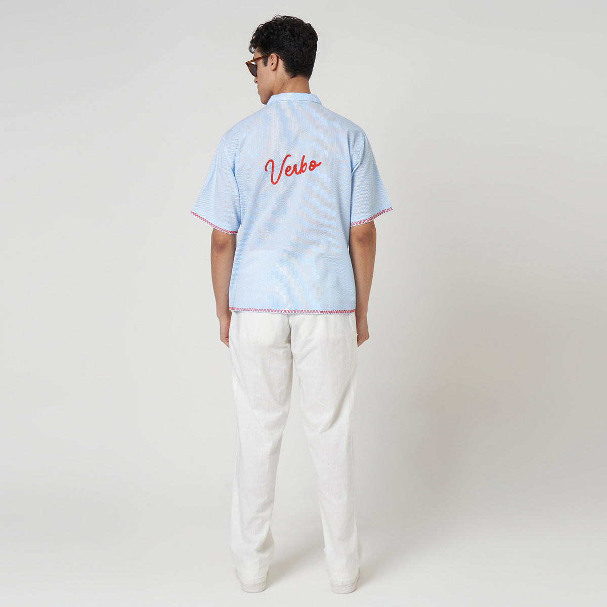 VERBO Ripple Embroidery Shirt - Sky Blue Stripe