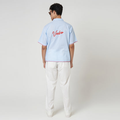 VERBO Ripple Embroidery Shirt - Sky Blue Stripe
