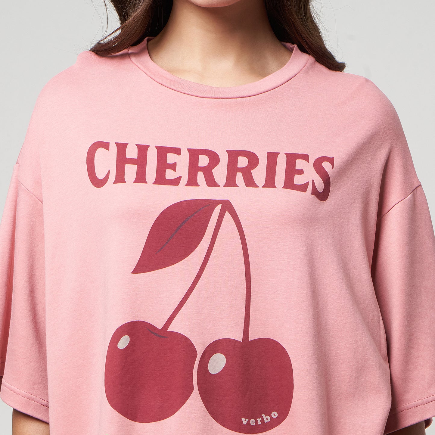 VERBO Cherries Boxy Oversized Tee - Ripe & Ready (Rose Tan)