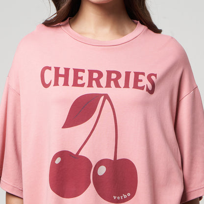 VERBO Cherries Boxy Oversized Tee - Ripe & Ready (Rose Tan)