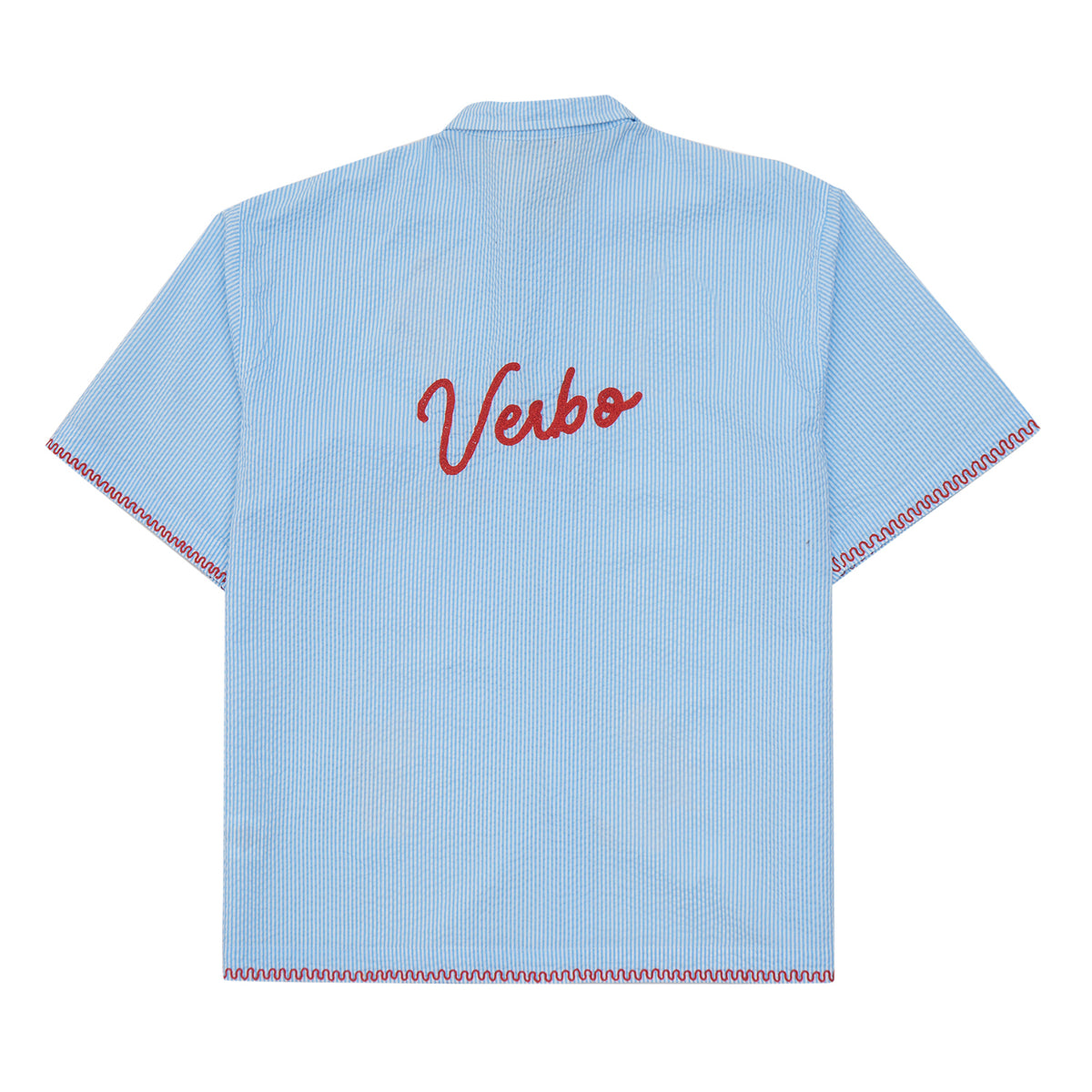 VERBO Ripple Embroidery Shirt - Sky Blue Stripe