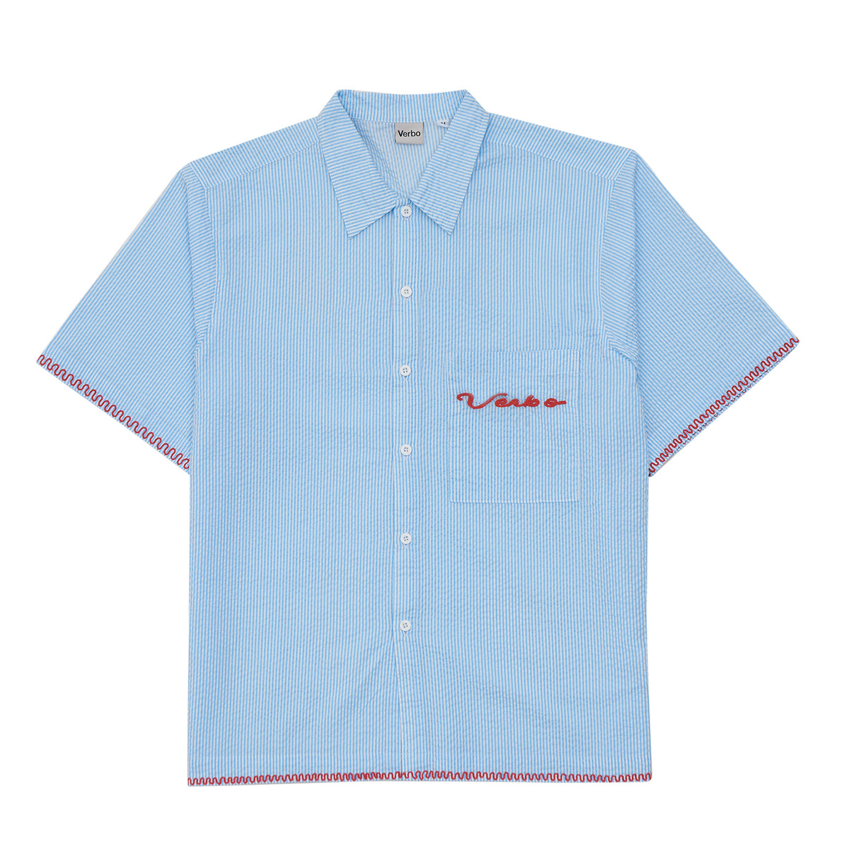 VERBO Ripple Embroidery Shirt - Sky Blue Stripe