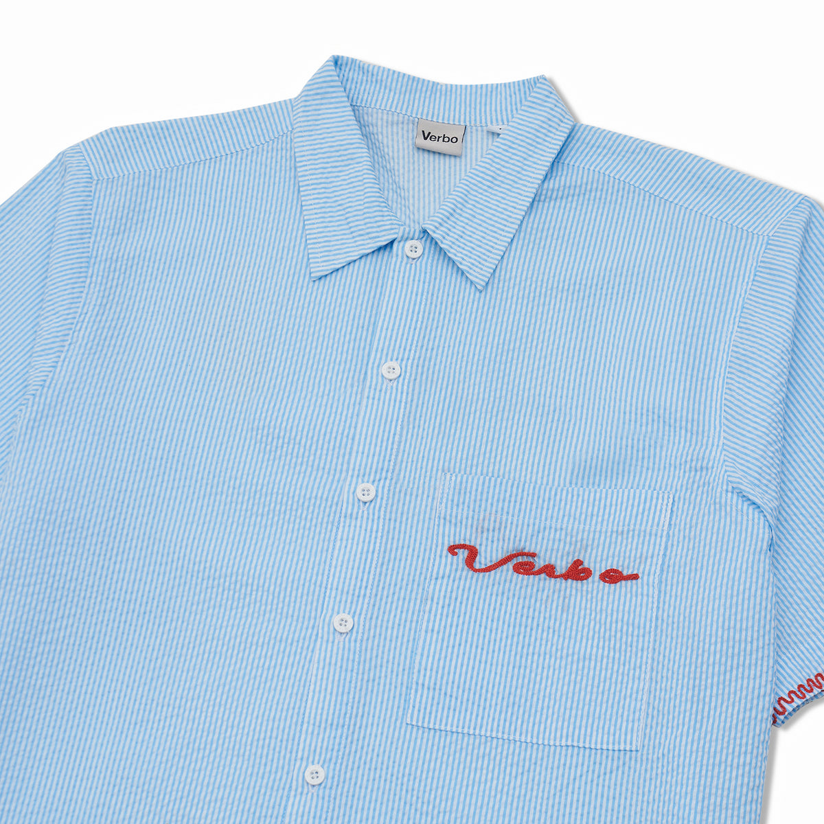 VERBO Ripple Embroidery Shirt - Sky Blue Stripe