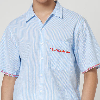 VERBO Ripple Embroidery Shirt - Sky Blue Stripe