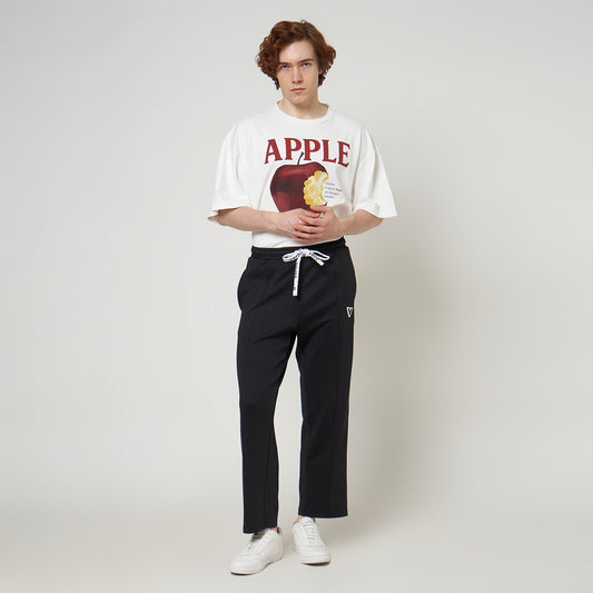 Black Verbo jogger track pants with logo detail styled with oversized graphic tee